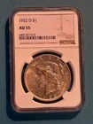 1922 D Peace Dollar - NGC - AU 55