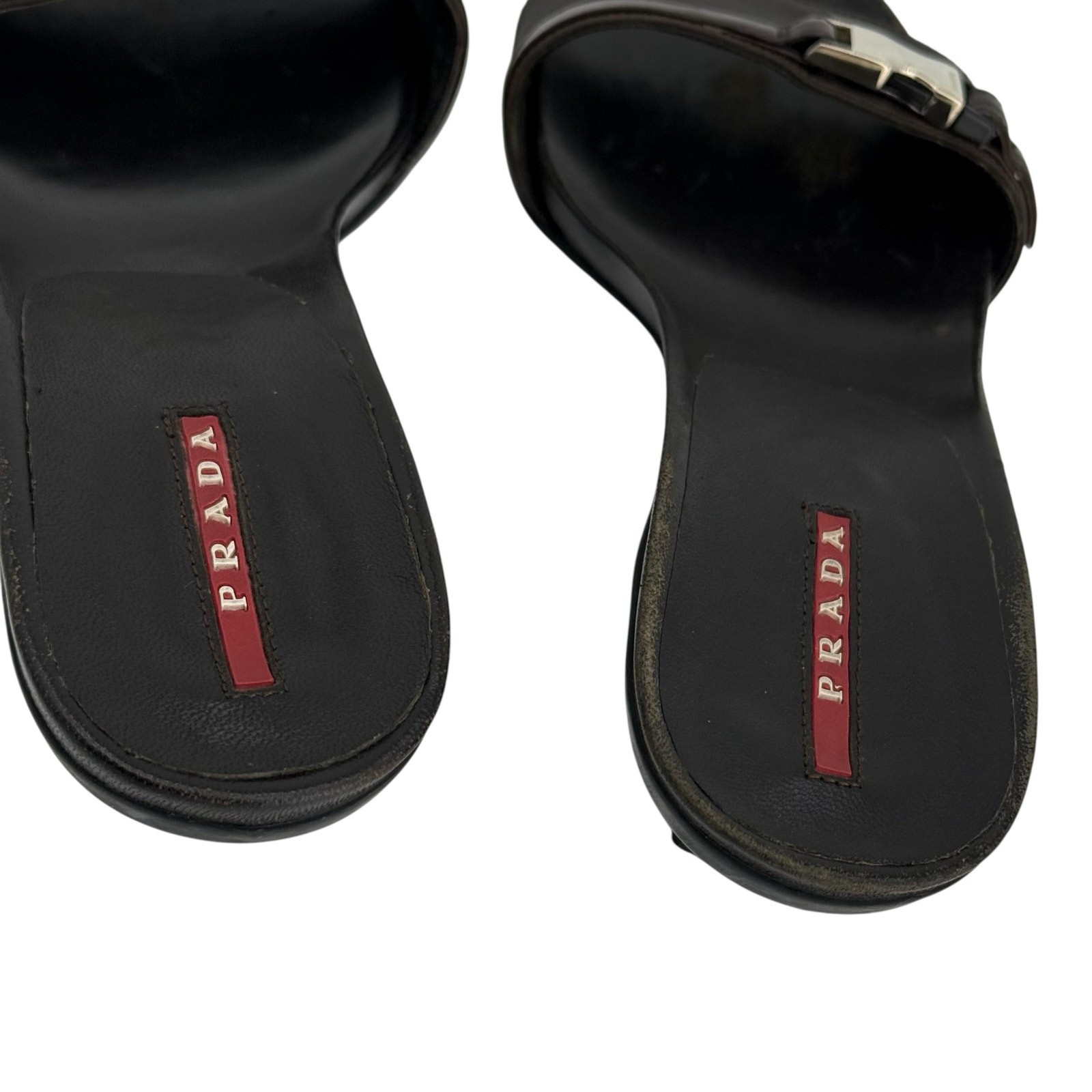 Prada Y2K Vintage Chocolate Brown Black Kitten Heel Mules Sz EU 38 thumbnail 3