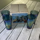 Vintage 1970s Indiana Glass Blue Iridescent Carnival Glass 4-14oz Coolers NIB.