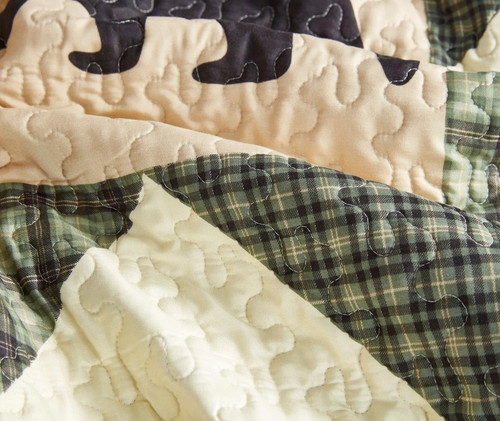 Brand New Virah Bella Green Plaid King Size Bear Quilt & Sham Set - Picture 4 of 5