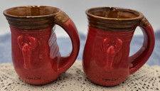 Cape Shore Cape Cod Red Lobster Hand Warmer Mugs Pottery Stoneware Pair 18oz