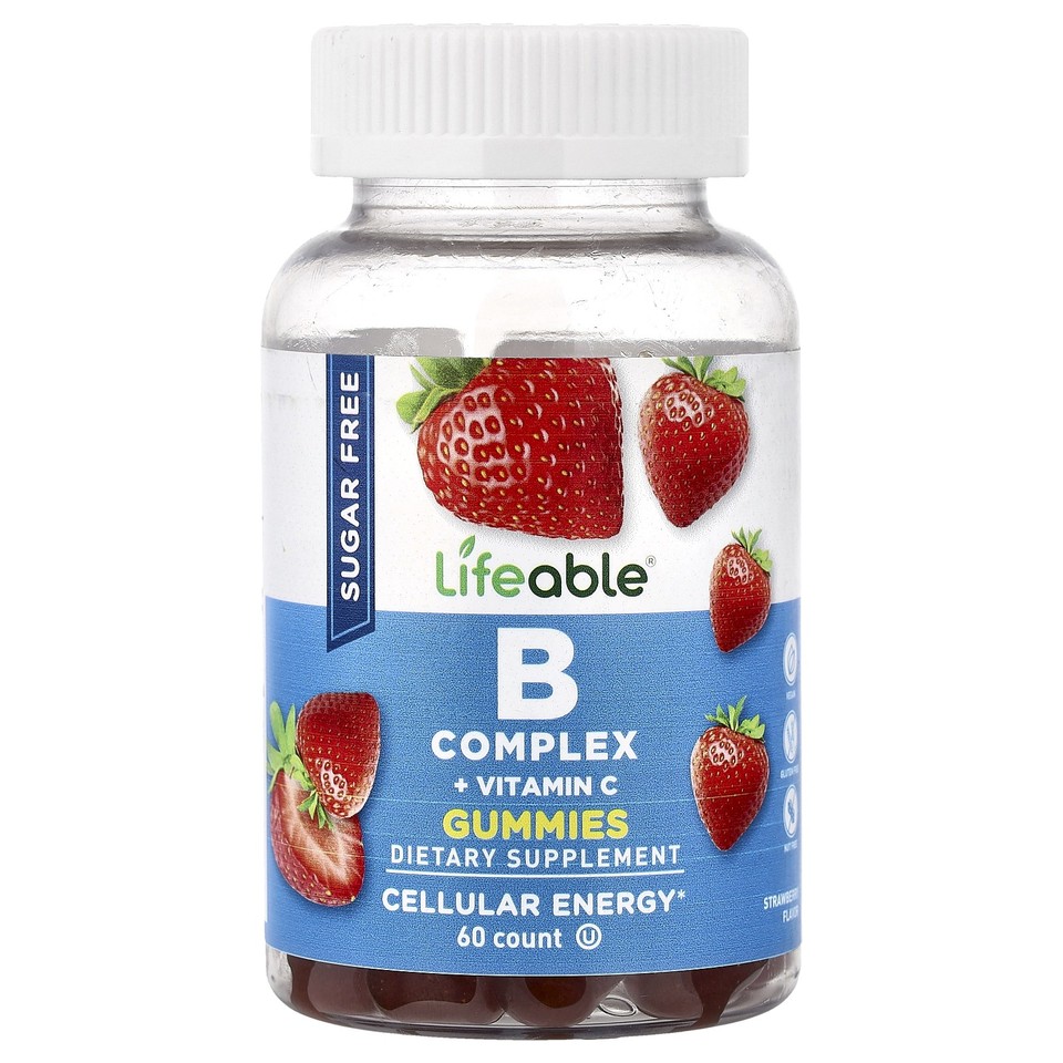 B Complex + Vitamin C Gummies, Sugar Free, Strawberry, 60 Gummies