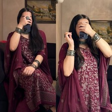 New Faux Georgette Maroon Salwar Kameez With Dupatta For Women Function Wear