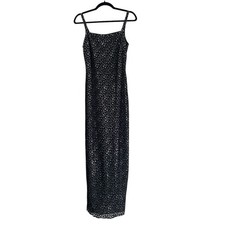 Jessica McClintock Gunne Sax Gown 5/6 Silver Sequin Black Lace Dress NYE Prom