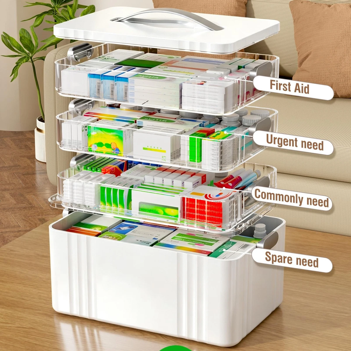 ARSTPEOE Organizador de Medicina de 4 Niveles - Botiquín Portátil con Mango