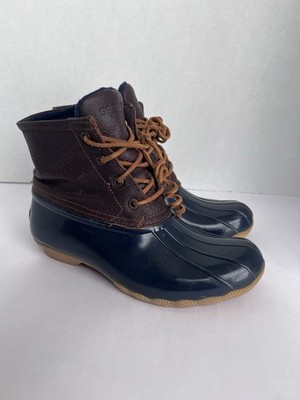 Sperry STS91175 Saltwater Duck Rain Winter Brown Leather Navy Lace Up Boots 7M