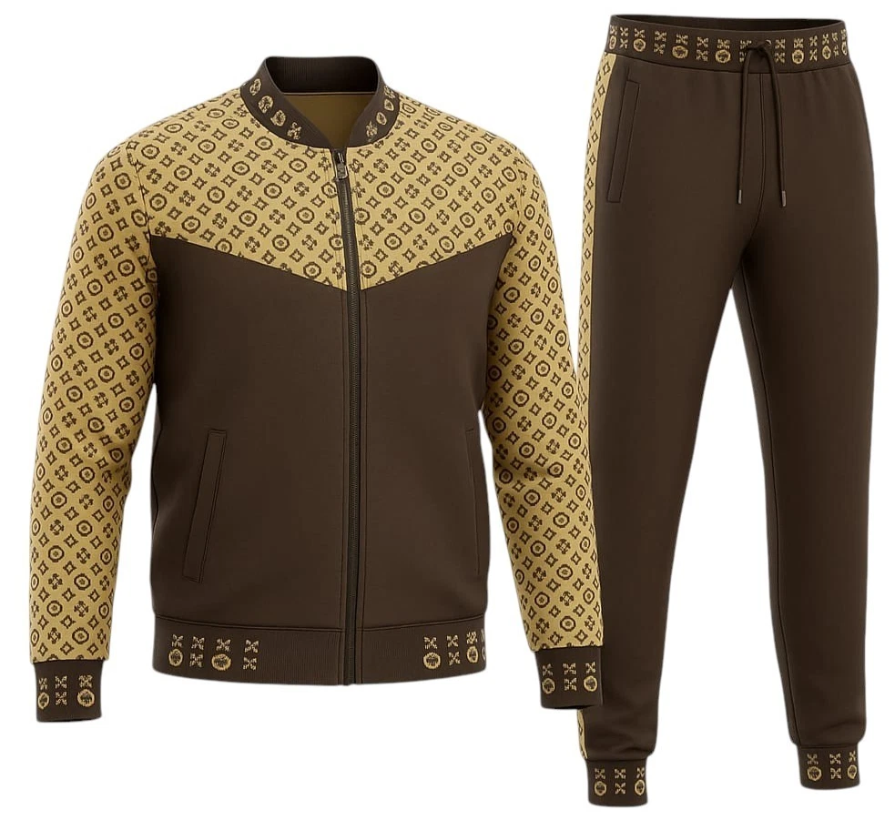 Men’s Designer Cubical Printed Tech Full Matching Jogging Suit Top & Bottom set