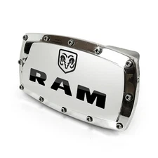 Dodge RAM Logo Engraved Chrome Look 3/8" Thick Solid Billet 2" Tow Hitch Cover