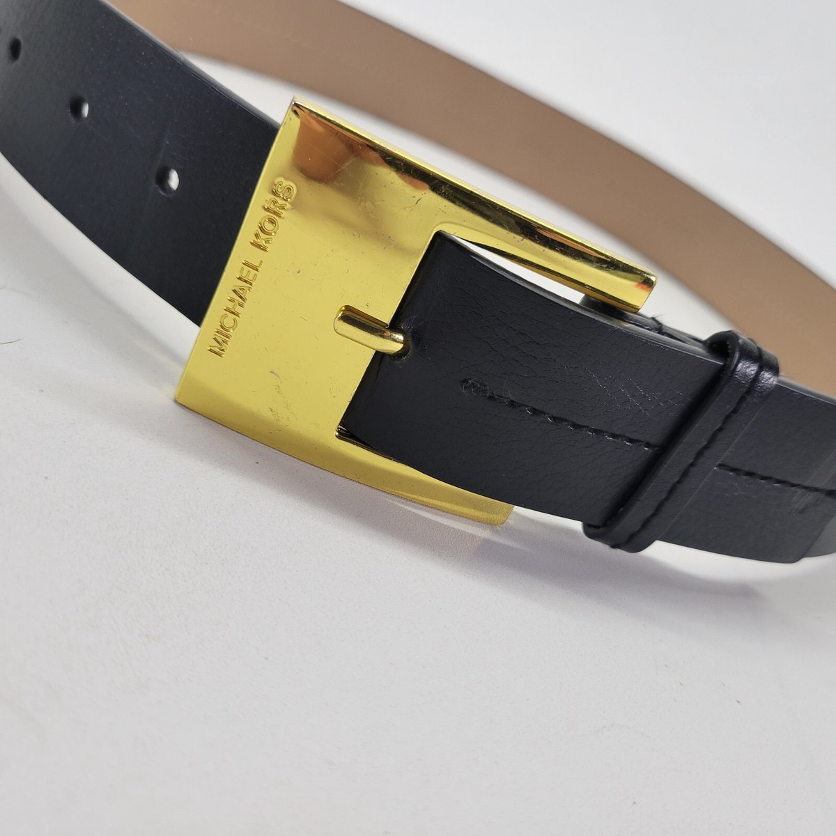 Michael Kors black leather belt with gold hardware size XL Michael Kors Reversible Black/Tan Two Tone MK Circle Logo  main image 2