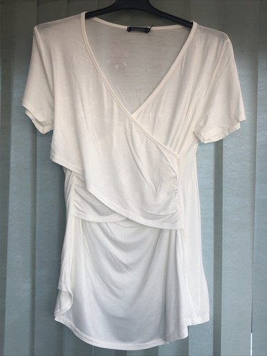 BNWT LADIES BOOHOO WHITE/CREAM SIZE 12 MATERNITY/NURSING WRAP T SHIRT/TOP - Picture 2 of 3