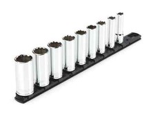 3/8 Inch Drive Deep 12-Point Socket Set with Rail, 9-Piece 5/16-3/4 in. 