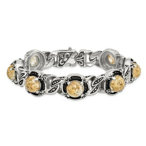 *NUEVO* Pulsera Cincel Acero Inoxidable Antiguo Oro Estaño Resina Epoxi SRB2036-9 Foto 3 de 4