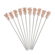 Guarnizione Cocktail Picks Tiki Fine Ananas Bastoncini Cocktail Placcati Rame X 10