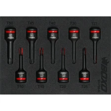 Impact Socket Set BOXO 3/8" Drive Torx Bit 60mm Height 9 Pc Colour Coded BX766-R