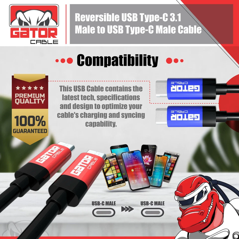 USB-C to USB-C 3.1 Charger Data Cable Type-C Male Fast Charge PD 20W 5A 10Gbps - Image 3 of 4