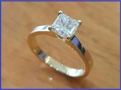 1Ct Princess Cut Simulated Diamond Solitaire Engagement Ring 14K White Gold Over