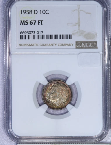 1958-D Roosevelt Dime 10c NGC MS67 FT - Beautiful color!