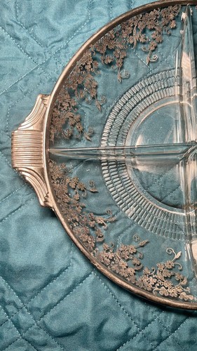 Duncan & Miller First Love Etch DECO Relish Tray Dish Vintage Silver Inlay 10” - Picture 4 of 12