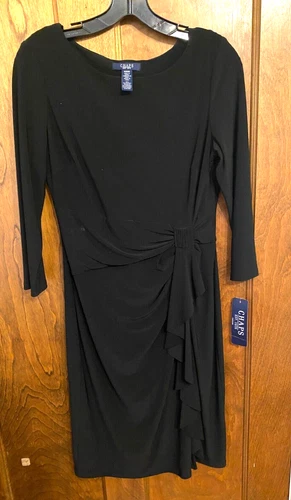 Chaps Faux Wrap Women's Cocktail Dress Size Med - NWT Stretchy Tie Waist