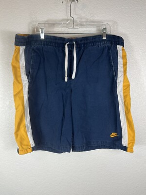 Mens Vintage Nike Woven Shorts Sz XL Navy Yellow White Canvas Draw String Waist