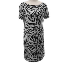 Kelly & Diane Dress Black White Short Sleeve Animal Print Beaded Size 6