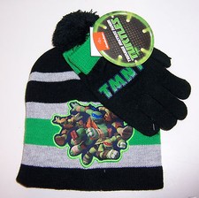 TMNT TEENAGE MUTANT NINJA TURTLES Knit HAT Pom-Pom BEANIE Cap  Gloves Glove SET