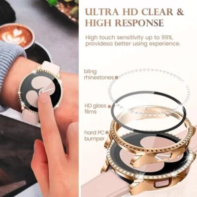 SMART-LIFE2010 For Samsung Galaxy Watch 7 40/44mm Glass Screen Protector Diamond Case Cover