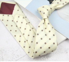 New Classic Polka Dot Beige Brown JACQUARD WOVEN 100 Silk Men's Necktie Tie