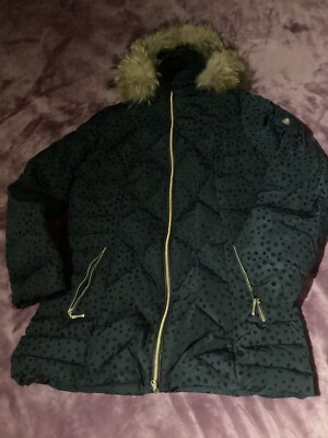Barbara Lebek Blue Down padded Jacket Size 10 uk Real Fur removable hood