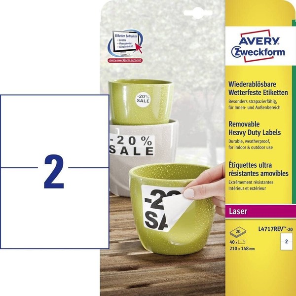 Avery Zweckform L4717REV-20 Wetterfeste Folien-Etiketten, WiederablöSbar (210X14-image
