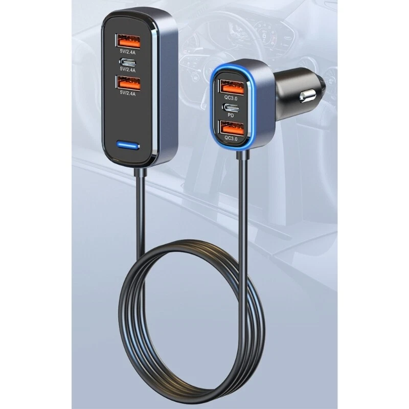 12V USB Car Charger Hub with Multiple Ports  