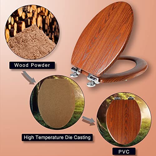 Elongated Toilet Seat Molded Wood Toilet Seat with Soft Close Brownish