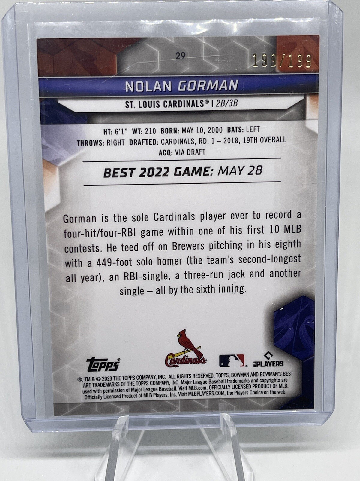 2023 Bowmans Best Nolan Gorman RC Aqua Lava 199/199 St. Louis Cardinals