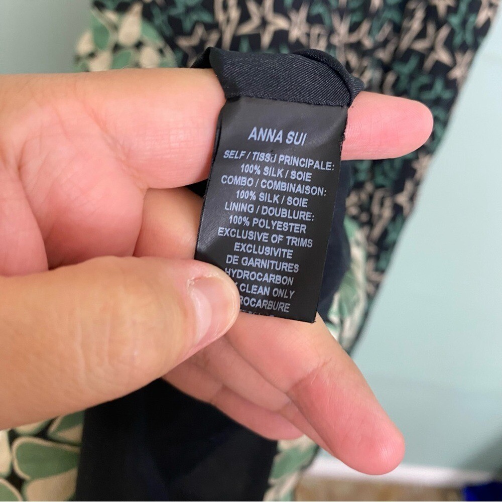 Anna Sui Silk Heart Star Green Upcycled Midi Dress Green Sleeveless Size 4