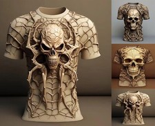 Neu Herren 3D Totenkopf Spinne T-Shirt Stretch Rundhalsausschnitt bedruckt vorne & hinten