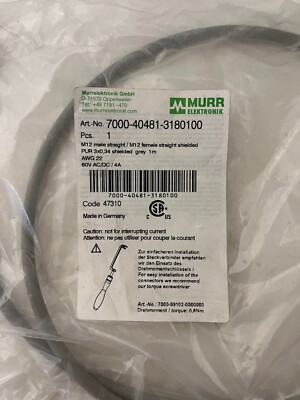 Murrelektronik 7000-40481-3180100 M12 Shielded Cable 1m Male/Female New