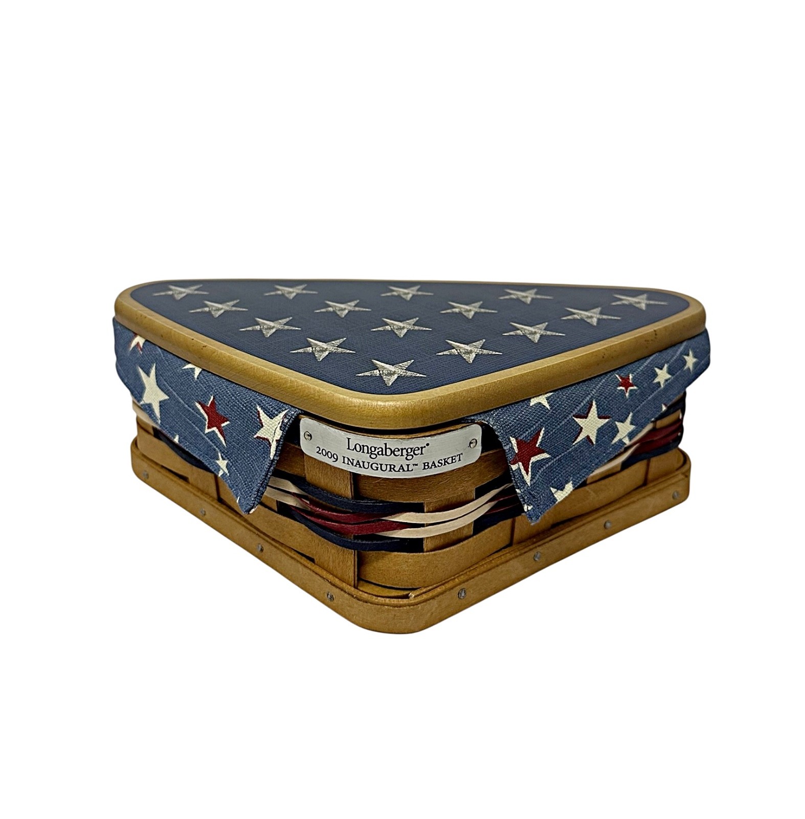 Longerberger 2009 Inaugural Basket w Lid Protector Fabric Liner Triangle Flag