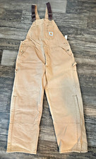 Carhartt Bib Overalls Duck Canvas Red Quilt Lined Double Knee 40 x 30 USA