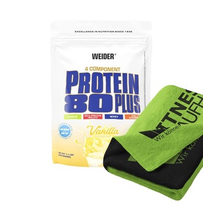 (65,90 EUR/kg) Weider Protein 80 Plus 500g Eiweiss Geschmack wählbar + Handtuch