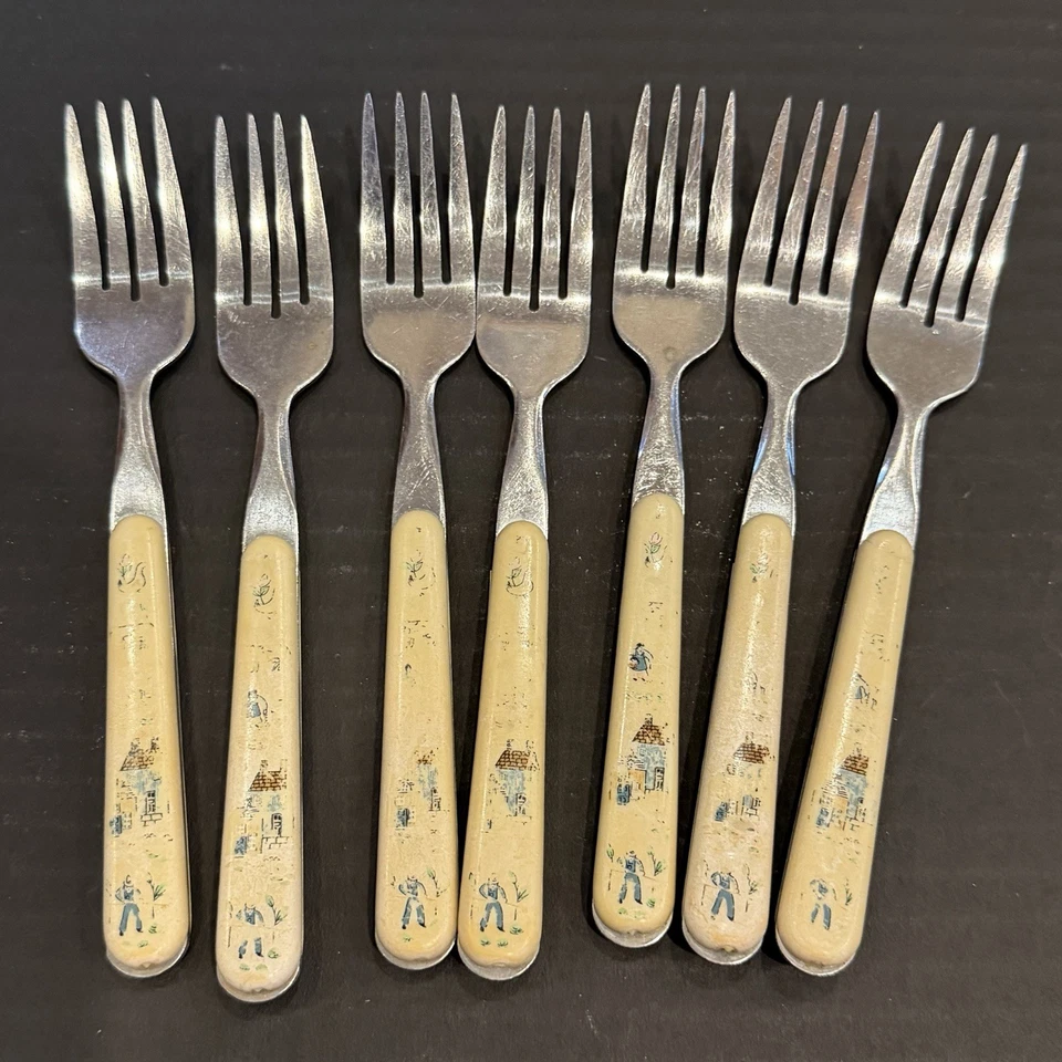 Cuchillo cuchara tenedor de desvanecimiento manijas de plástico cubiertos de granja Heartland de colección 31 piezas Foto 3 de 4