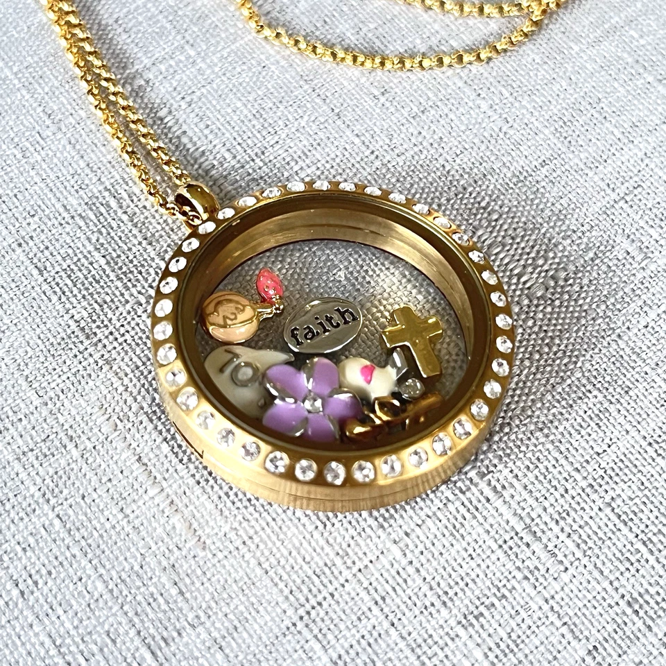 Collar Origami Búho Flotante Dije Medallón Tono Dorado Estrás + 7 Dijes 30" Foto 4 de 4