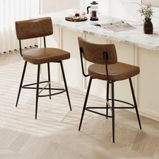 Set of 2 Retro 360-Degree Swivel Counter Stools with Iron Frame and Faux Leather