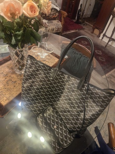 Goyard Artois Tote Black/Brown Goyardine Coated Canvas w/ Pouch