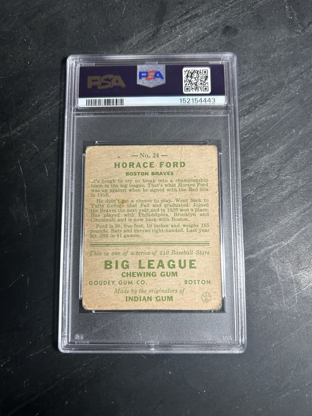 1933 Goudey #24 Horace Ford RC PSA 1 Boston Braves view 2