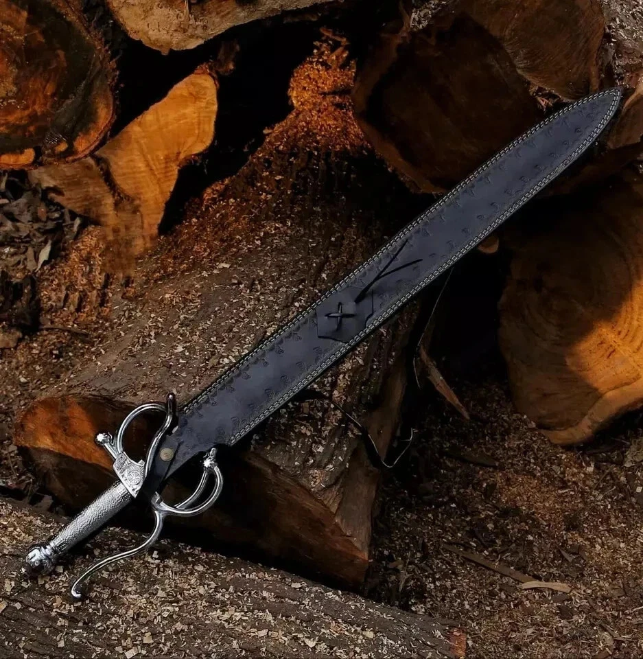 Marvelous Handmade Damascus Steel Medieval / Rapier Sword With Leather Sheath - Image 4 of 4