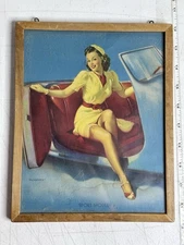 Vtg 1940s Gil Elvgren "Sport Model" Pin-Up Lithograph Louis F Dow Co Framed
