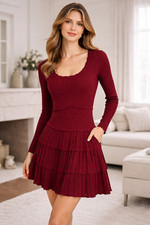 LoveShackFancy Lavender Dress Spiced Berry Red Knit Tiered Ruffle Mini Size L
