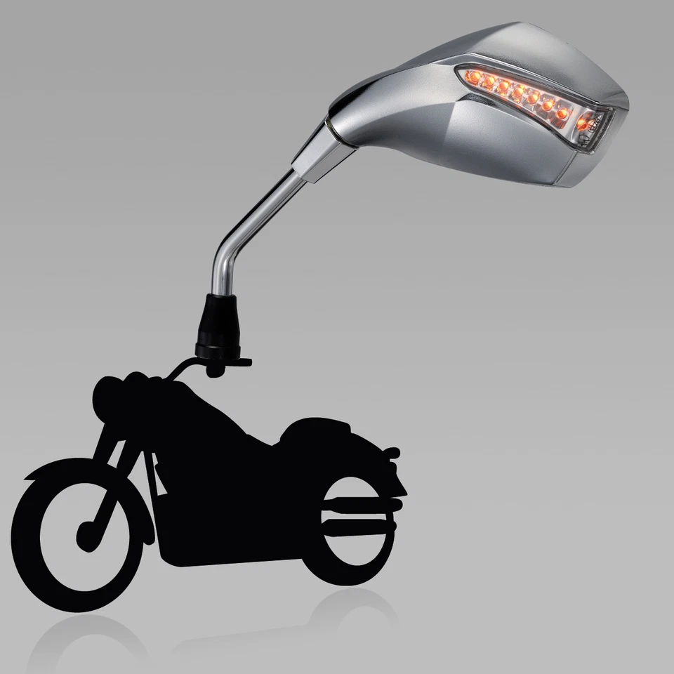 fist style chrome mirrors LED turn signals  8mm for bike scooter Honda Suzuki ε - Image 3 of 4