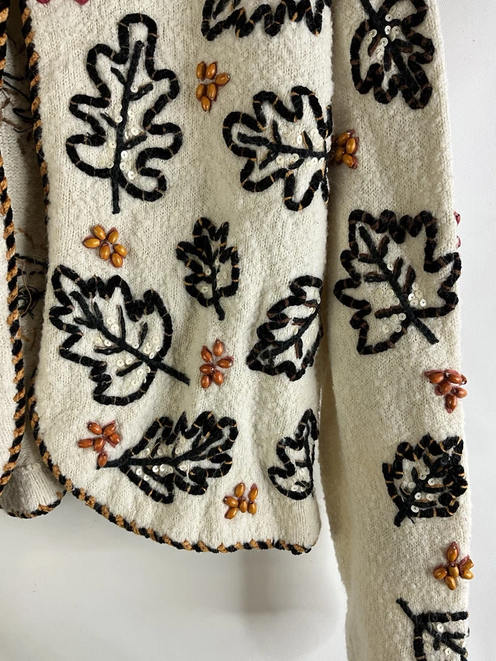 Vintage 90s Design Options Womens Large Fall Leaves Knit Cardigan Sweater - Image 2 of 4