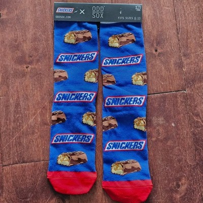 NEW Odd Sox Snickers Candy Bar Crew Socks Adults 6-13 Blue Red